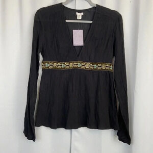 Urban Outfitters Black V-Neck Babydoll Long Sleeve Top Size M